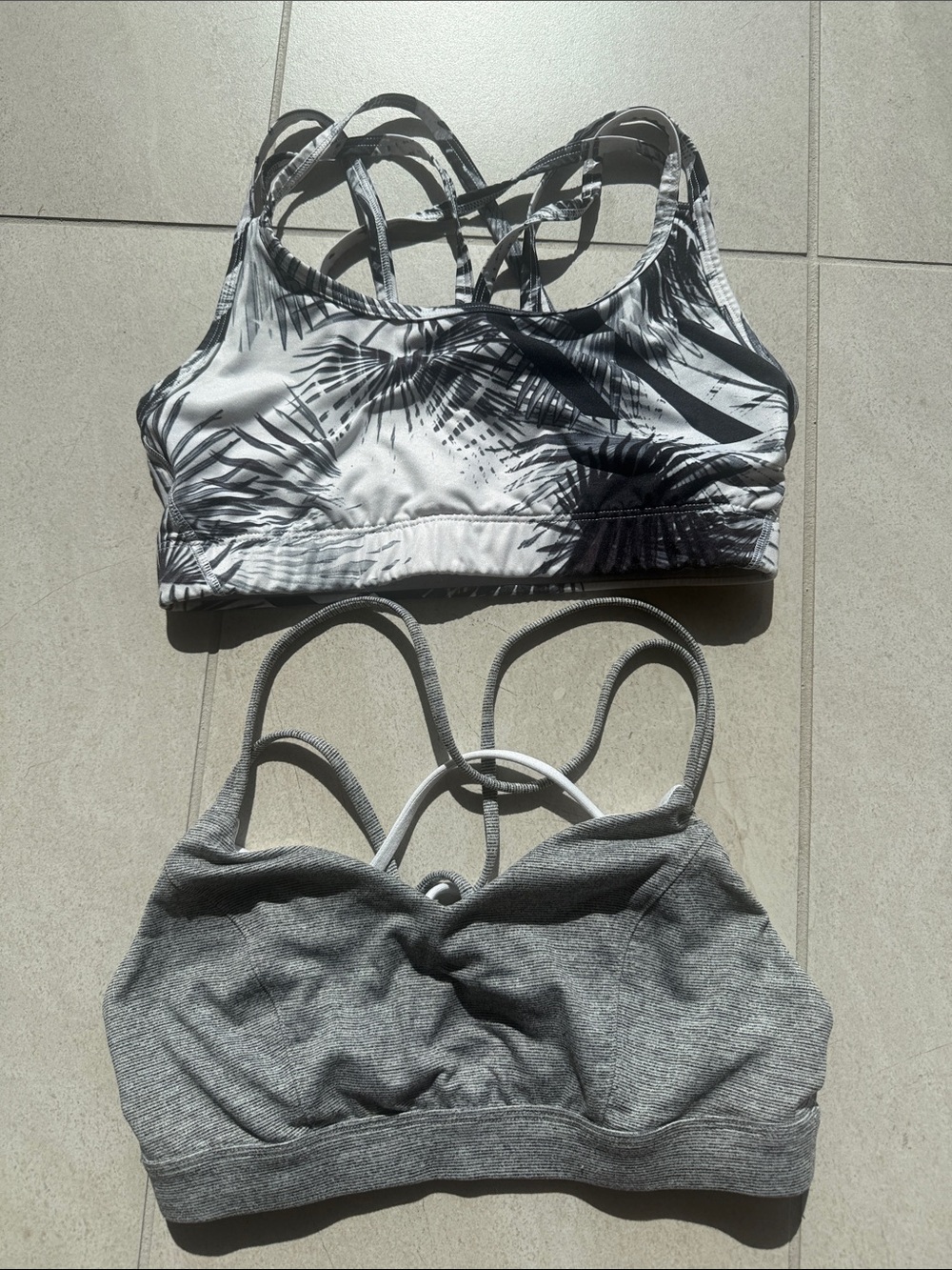 Gap Palm-Print & Old Navy Heathered Gray Strappy Sports Bras